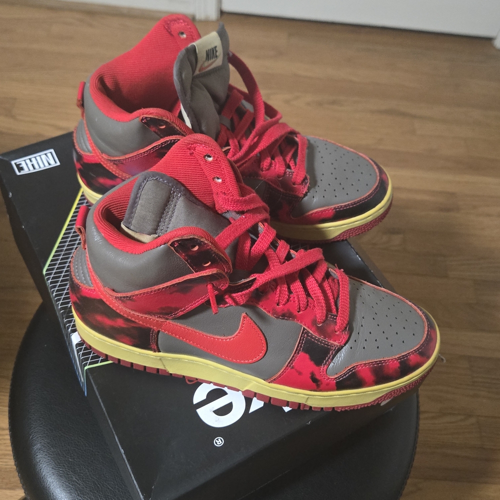 Nike Red and Gray High-Tops with Yellow Accents